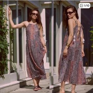 Anthropologie Shirred A-Line Tiered Dress in Wine NWT